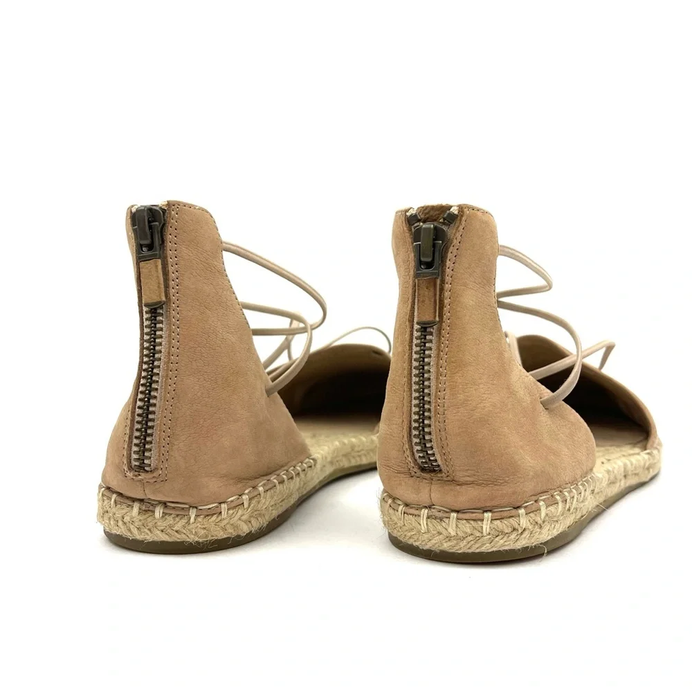 Eileen Fisher Flat Elastic Lace Espadrille Beige Nubuck Leather